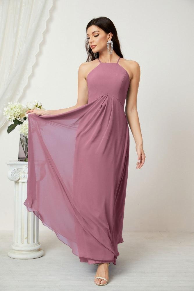Baoleely - Vestido de dama de honor de gasa con cuello halter, largo, corte A, vestido formal de noche 2805 