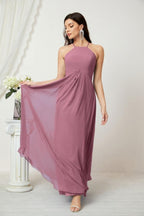 Baoleely - Vestido de dama de honor de gasa con cuello halter, largo, corte A, vestido formal de noche 2805 