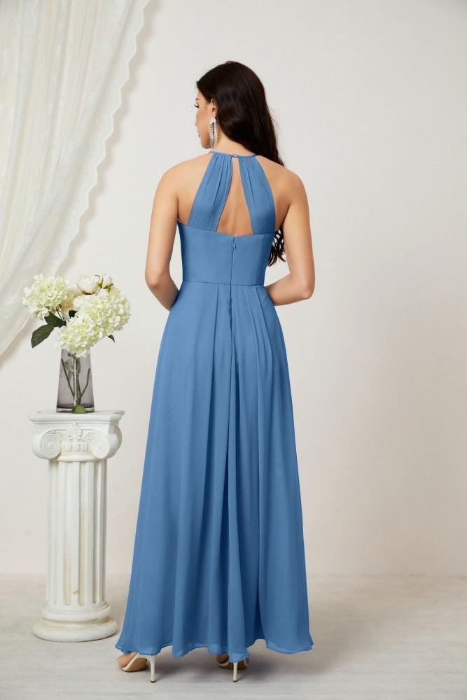 Baoleely - Vestido de dama de honor de gasa con cuello halter, largo, corte A, vestido formal de noche 2805 