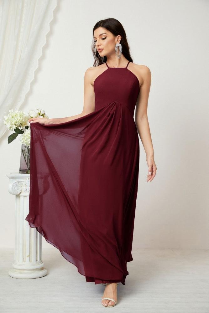 Baoleely - Vestido de dama de honor de gasa con cuello halter, largo, corte A, vestido formal de noche 2805 