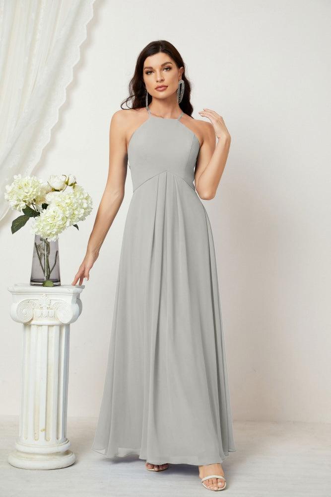 Baoleely - Vestido de dama de honor de gasa con cuello halter, largo, corte A, vestido formal de noche 2805 