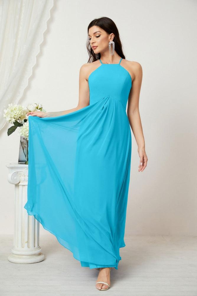 Baoleely - Vestido de dama de honor de gasa con cuello halter, largo, corte A, vestido formal de noche 2805 