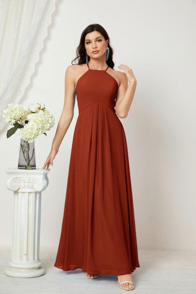 Baoleely - Vestido de dama de honor de gasa con cuello halter, largo, corte A, vestido formal de noche 2805 