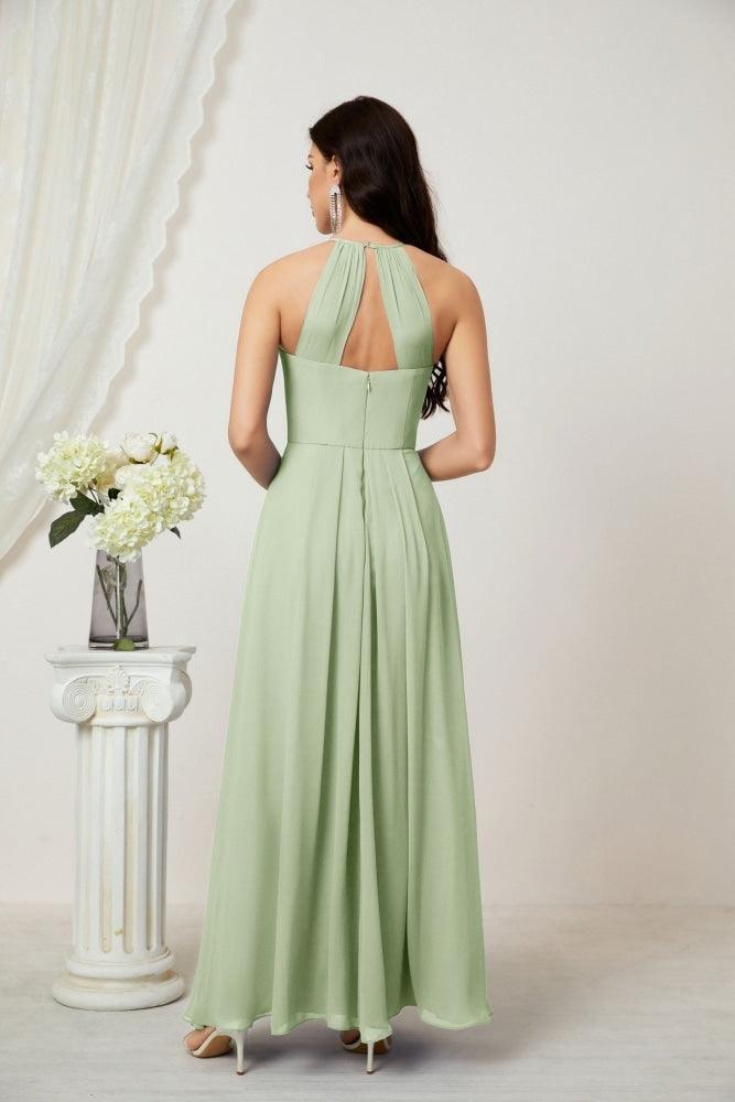 Baoleely - Vestido de dama de honor de gasa con cuello halter, largo, corte A, vestido formal de noche 2805 