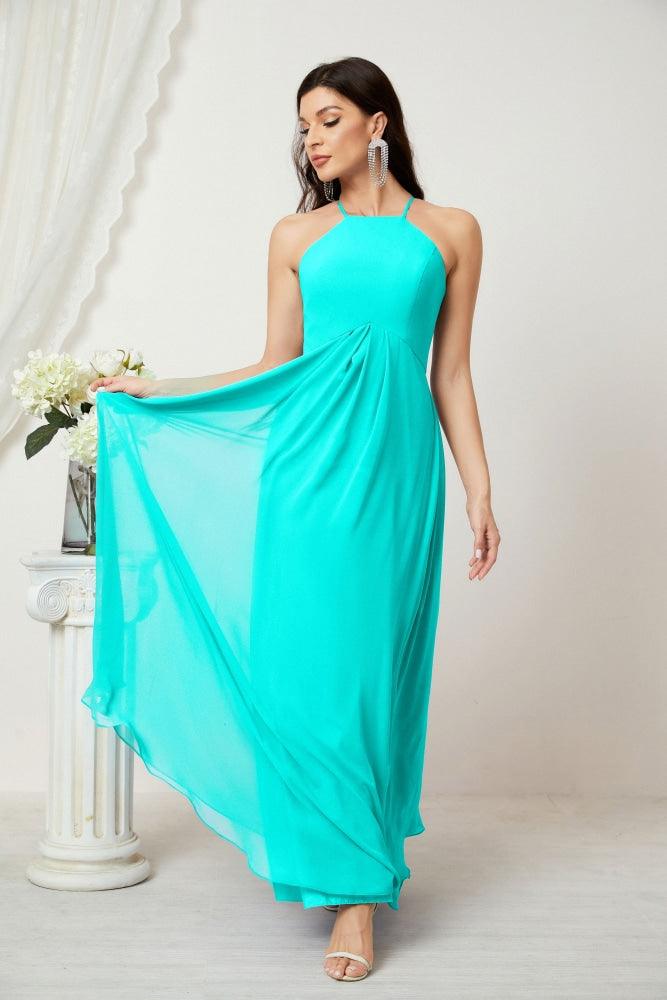 Baoleely - Vestido de dama de honor de gasa con cuello halter, largo, corte A, vestido formal de noche 2805 