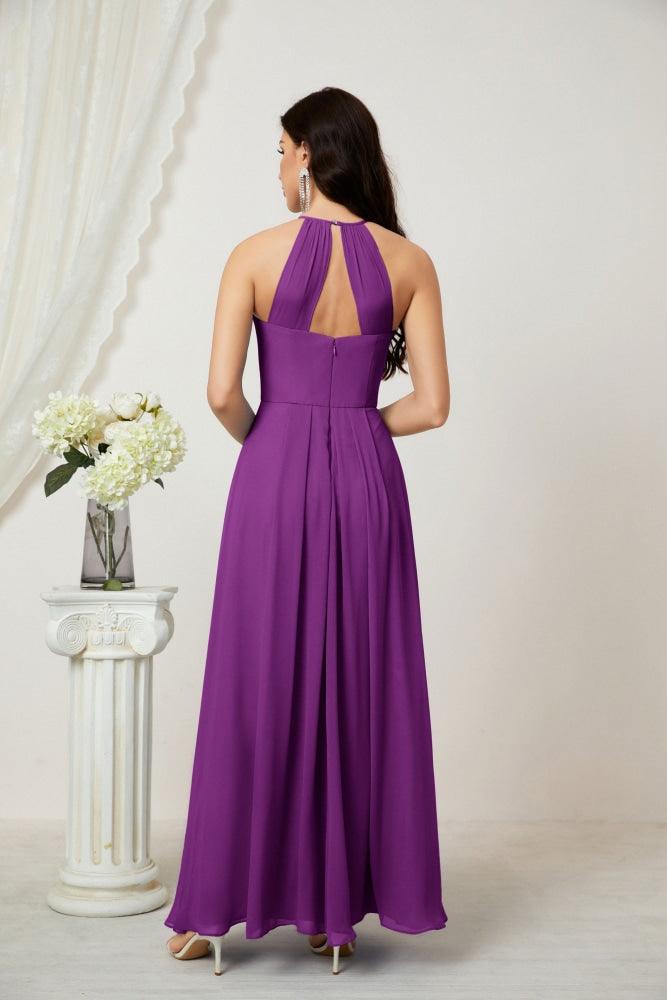 Baoleely - Vestido de dama de honor de gasa con cuello halter, largo, corte A, vestido formal de noche 2805 
