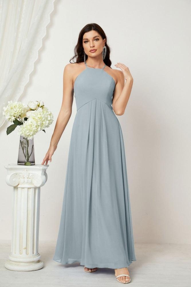 Baoleely - Vestido de dama de honor de gasa con cuello halter, largo, corte A, vestido formal de noche 2805 