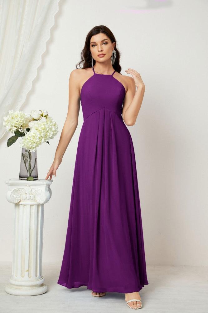 Baoleely - Vestido de dama de honor de gasa con cuello halter, largo, corte A, vestido formal de noche 2805 