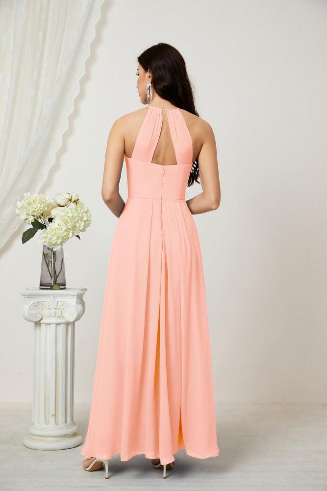 Baoleely - Vestido de dama de honor de gasa con cuello halter, largo, corte A, vestido formal de noche 2805 