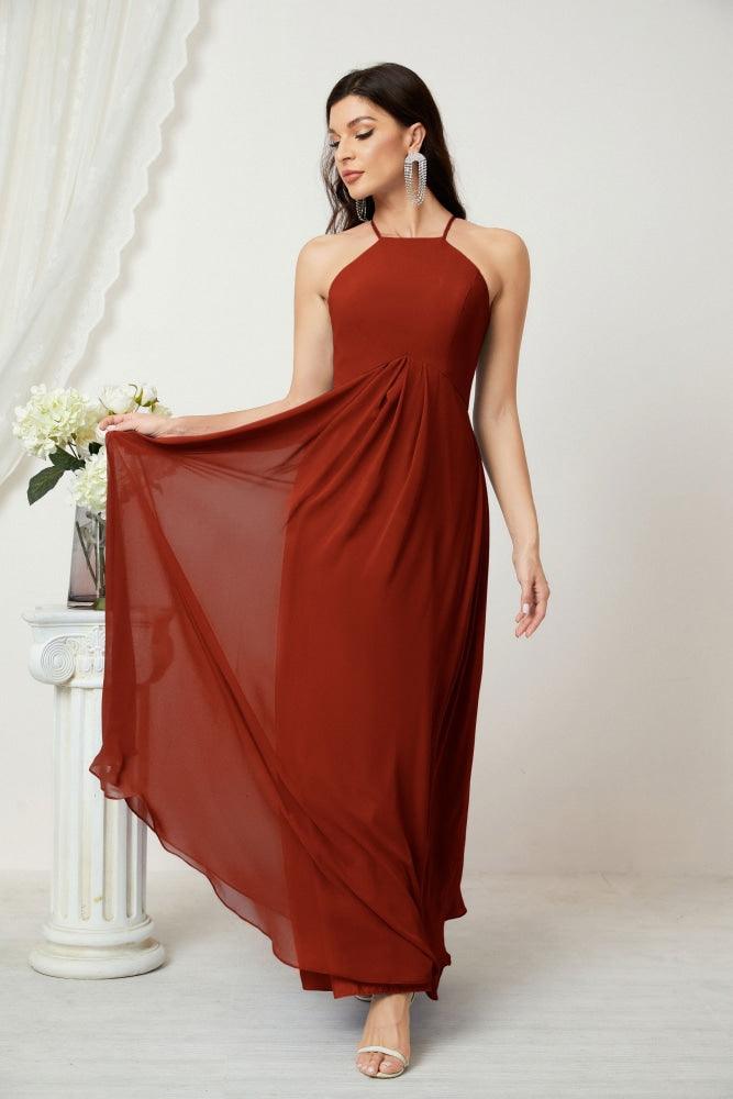 Baoleely - Vestido de dama de honor de gasa con cuello halter, largo, corte A, vestido formal de noche 2805 