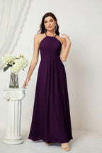 Baoleely - Vestido de dama de honor de gasa con cuello halter, largo, corte A, vestido formal de noche 2805 
