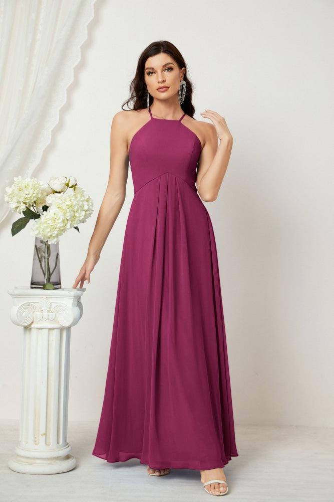 Baoleely - Vestido de dama de honor de gasa con cuello halter, largo, corte A, vestido formal de noche 2805 