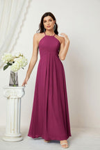 Baoleely - Vestido de dama de honor de gasa con cuello halter, largo, corte A, vestido formal de noche 2805 