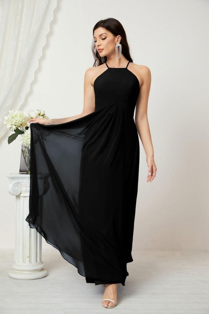 Baoleely - Vestido de dama de honor de gasa con cuello halter, largo, corte A, vestido formal de noche 2805 