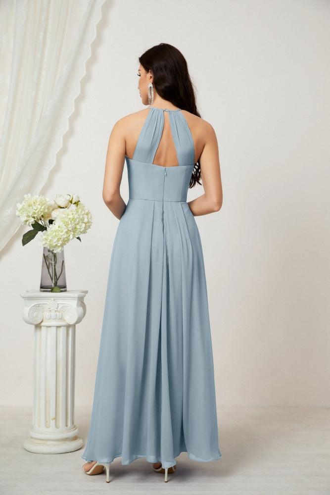 Baoleely - Vestido de dama de honor de gasa con cuello halter, largo, corte A, vestido formal de noche 2805 