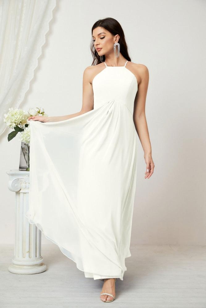Baoleely - Vestido de dama de honor de gasa con cuello halter, largo, corte A, vestido formal de noche 2805 