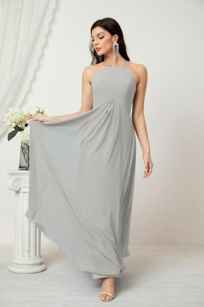 Baoleely - Vestido de dama de honor de gasa con cuello halter, largo, corte A, vestido formal de noche 2805 