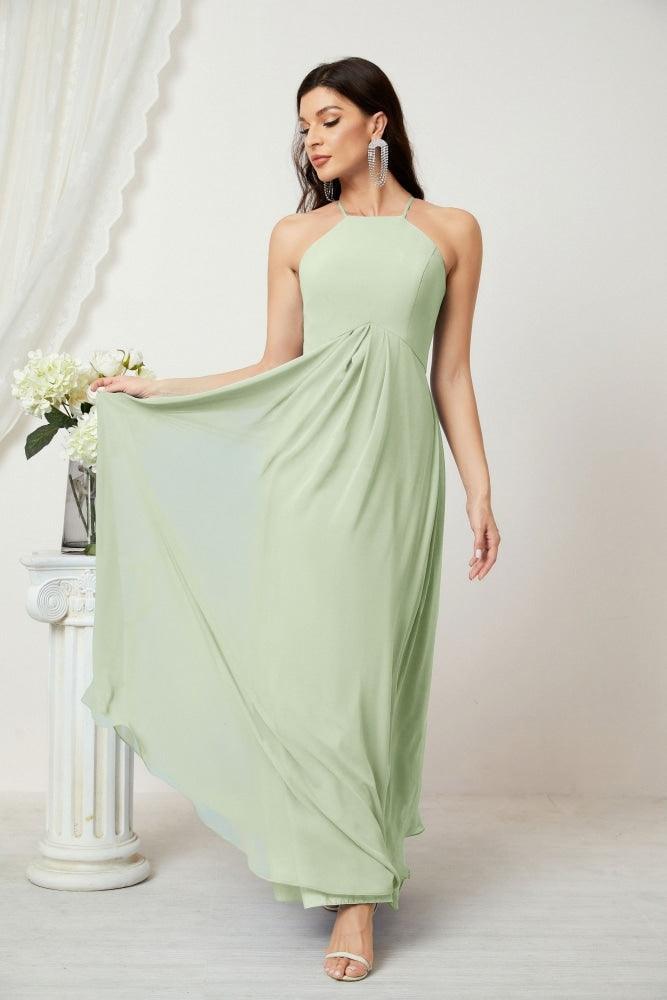 Baoleely - Vestido de dama de honor de gasa con cuello halter, largo, corte A, vestido formal de noche 2805 
