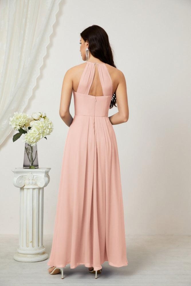 Baoleely - Vestido de dama de honor de gasa con cuello halter, largo, corte A, vestido formal de noche 2805 