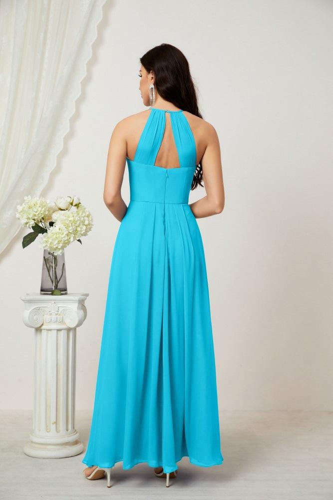 Baoleely - Vestido de dama de honor de gasa con cuello halter, largo, corte A, vestido formal de noche 2805 