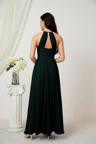 Baoleely - Vestido de dama de honor de gasa con cuello halter, largo, corte A, vestido formal de noche 2805 