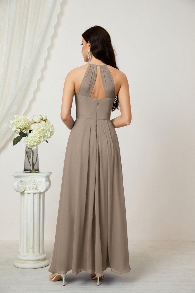 Baoleely - Vestido de dama de honor de gasa con cuello halter, largo, corte A, vestido formal de noche 2805 