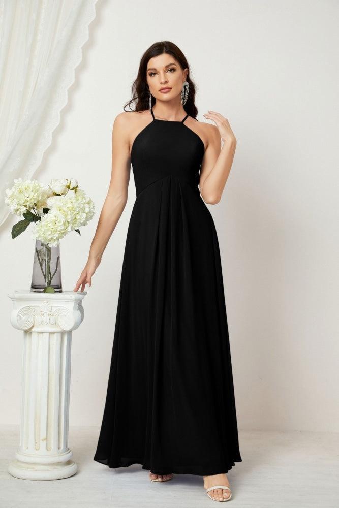 Baoleely - Vestido de dama de honor de gasa con cuello halter, largo, corte A, vestido formal de noche 2805 