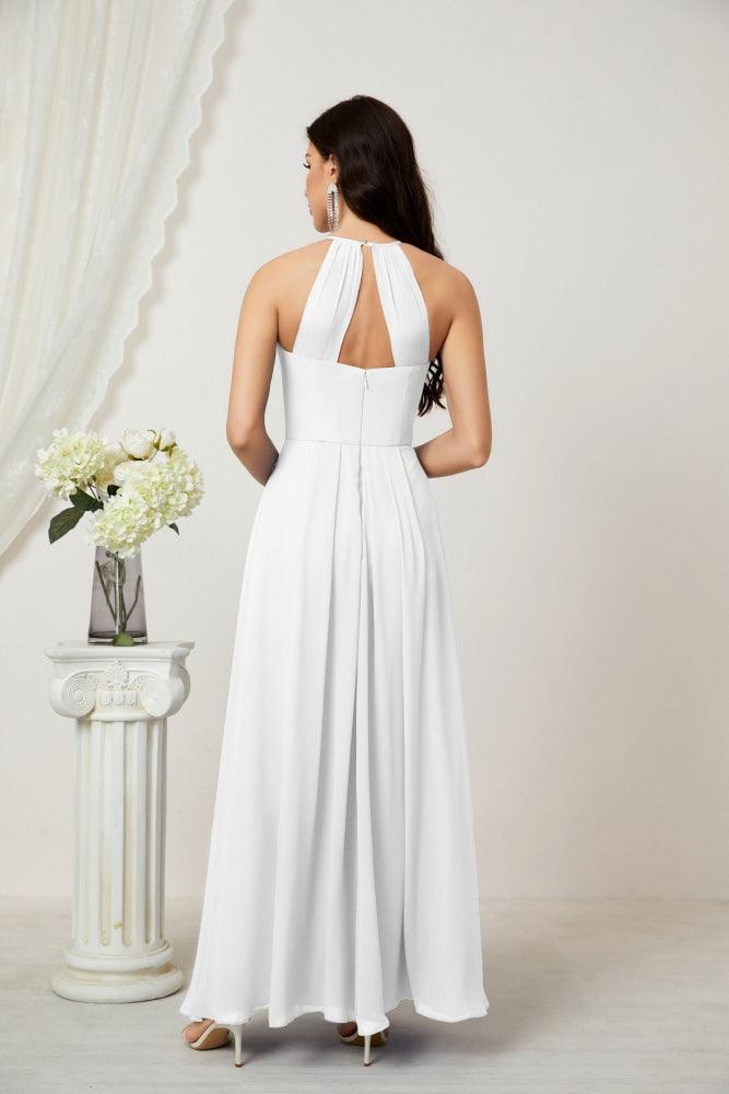 Baoleely - Vestido de dama de honor de gasa con cuello halter, largo, corte A, vestido formal de noche 2805 
