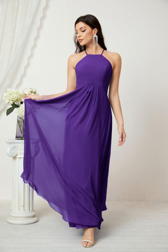 Baoleely - Vestido de dama de honor de gasa con cuello halter, largo, corte A, vestido formal de noche 2805 