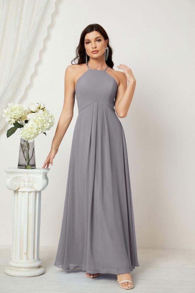 Baoleely - Vestido de dama de honor de gasa con cuello halter, largo, corte A, vestido formal de noche 2805 