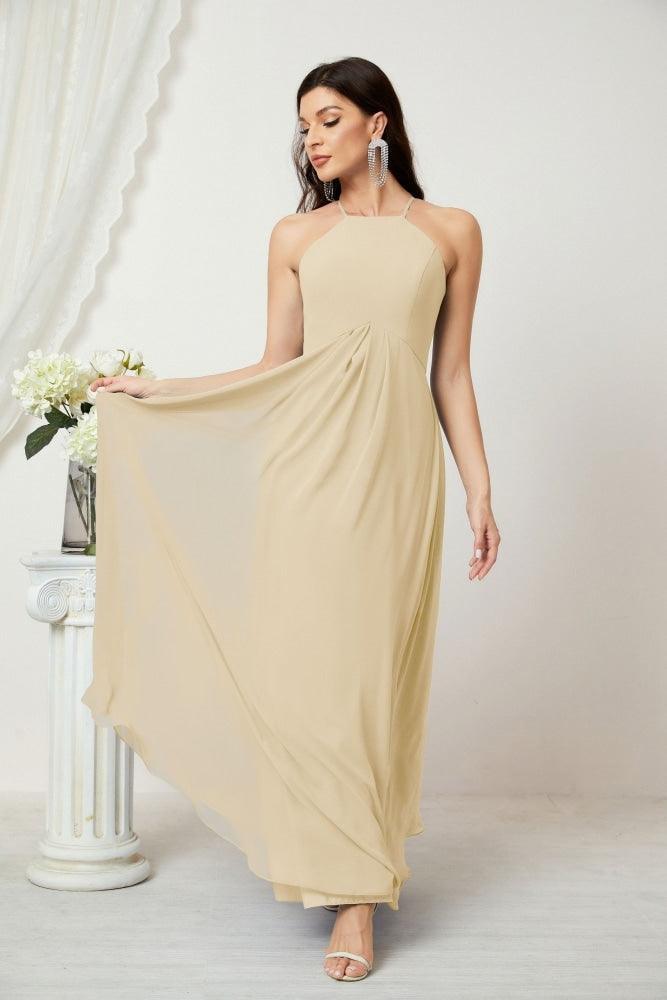 Baoleely - Vestido de dama de honor de gasa con cuello halter, largo, corte A, vestido formal de noche 2805 