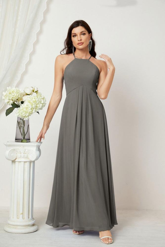 Baoleely - Vestido de dama de honor de gasa con cuello halter, largo, corte A, vestido formal de noche 2805 