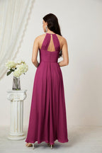 Baoleely - Vestido de dama de honor de gasa con cuello halter, largo, corte A, vestido formal de noche 2805 