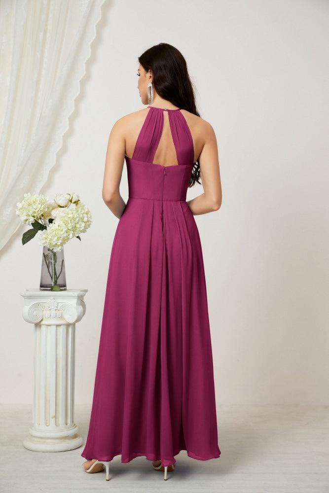 Baoleely - Vestido de dama de honor de gasa con cuello halter, largo, corte A, vestido formal de noche 2805 