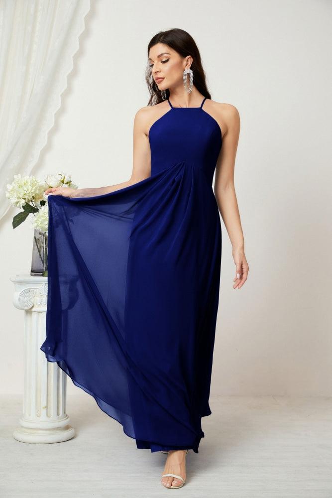 Baoleely - Vestido de dama de honor de gasa con cuello halter, largo, corte A, vestido formal de noche 2805 