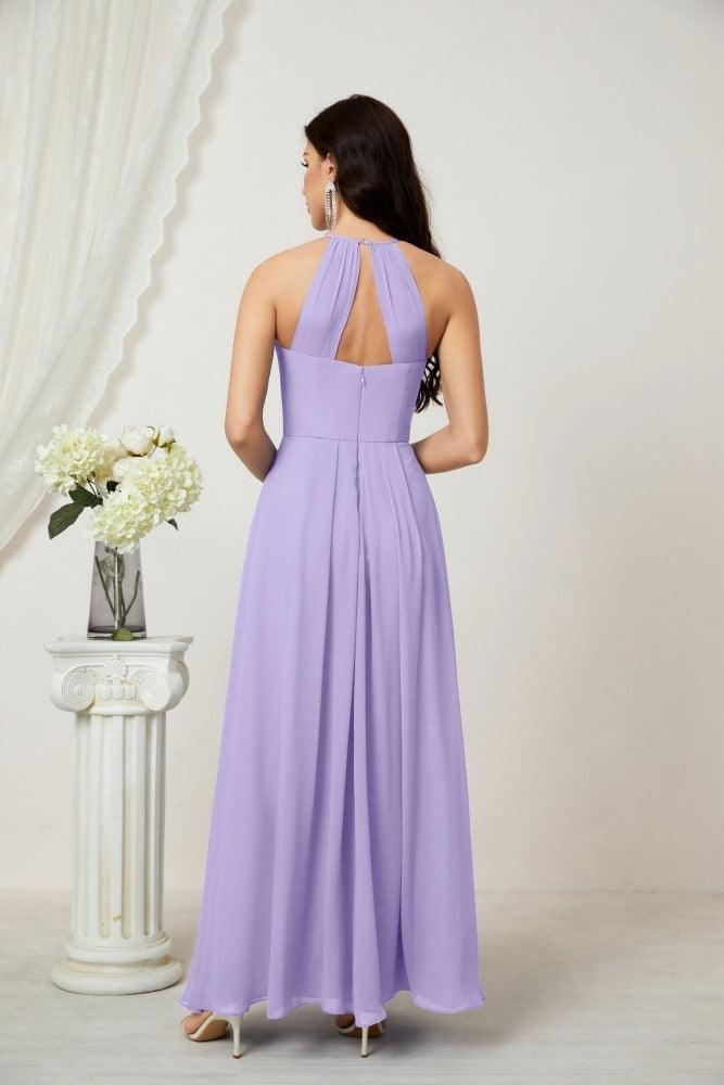 Baoleely - Vestido de dama de honor de gasa con cuello halter, largo, corte A, vestido formal de noche 2805 
