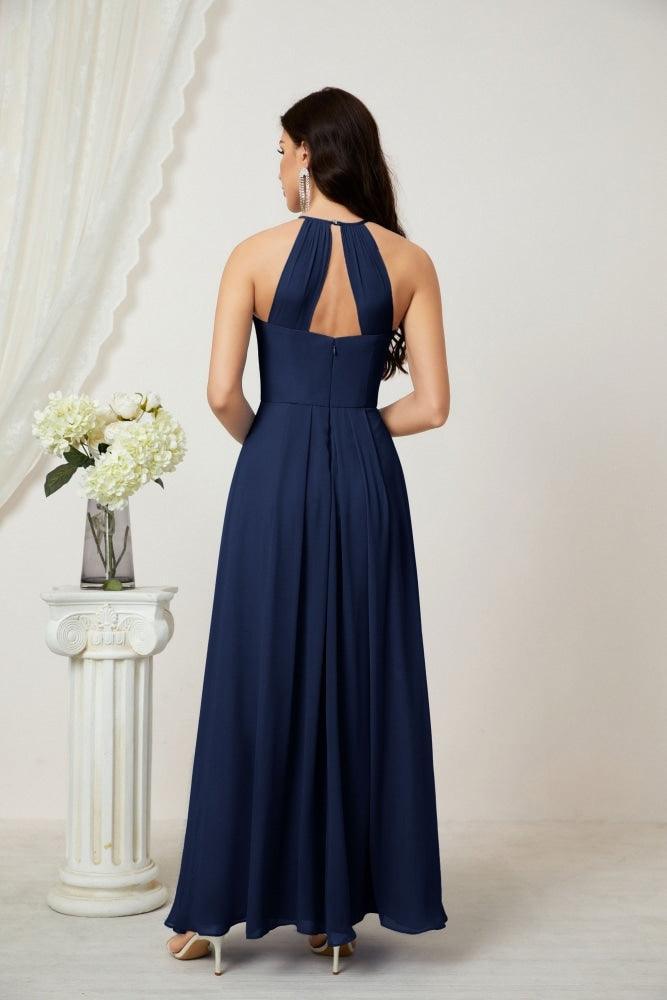 Baoleely - Vestido de dama de honor de gasa con cuello halter, largo, corte A, vestido formal de noche 2805 