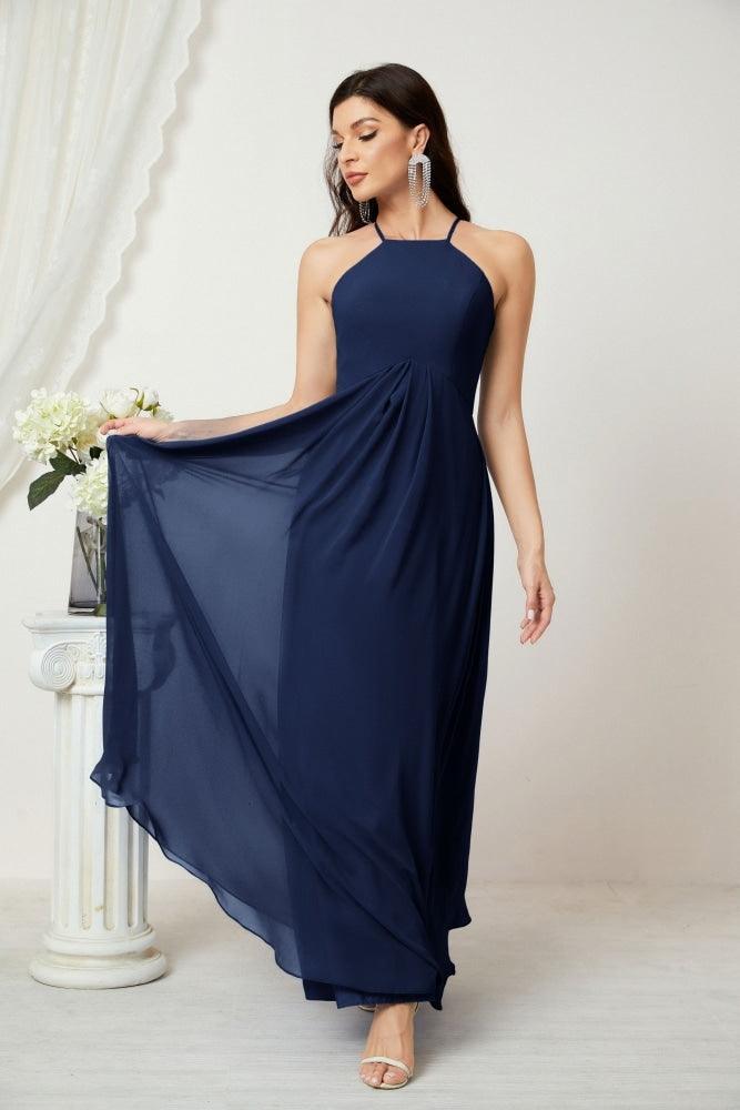 Baoleely - Vestido de dama de honor de gasa con cuello halter, largo, corte A, vestido formal de noche 2805 