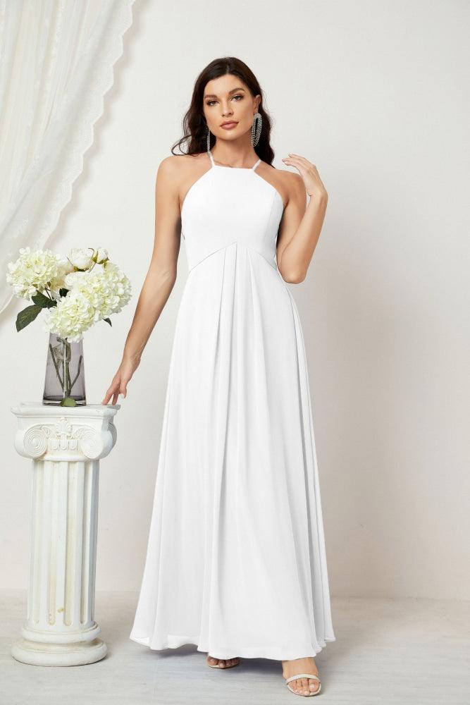 Baoleely - Vestido de dama de honor de gasa con cuello halter, largo, corte A, vestido formal de noche 2805 