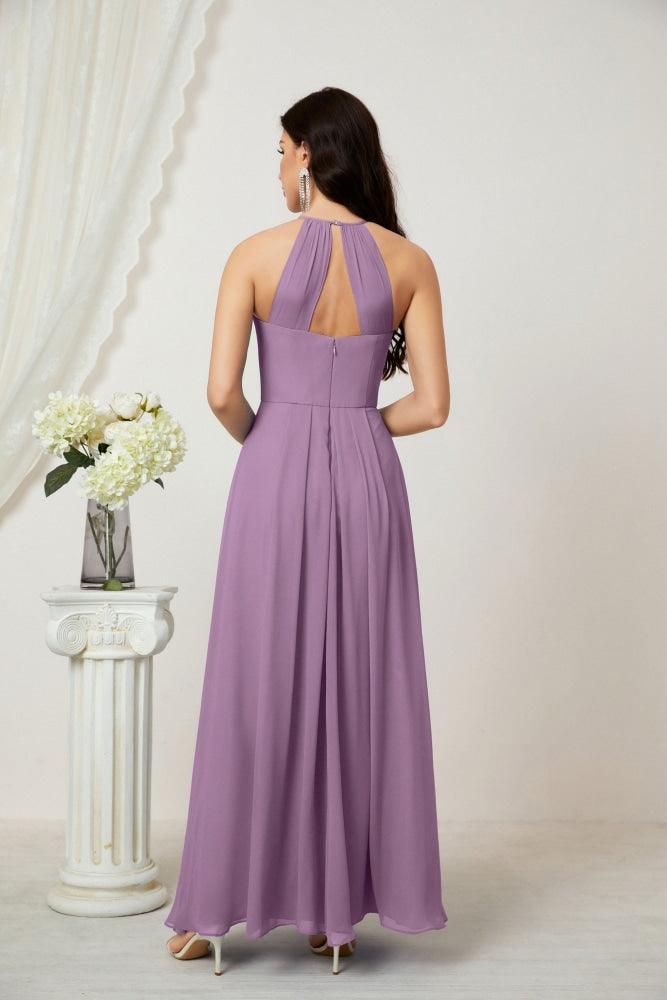 Baoleely - Vestido de dama de honor de gasa con cuello halter, largo, corte A, vestido formal de noche 2805 