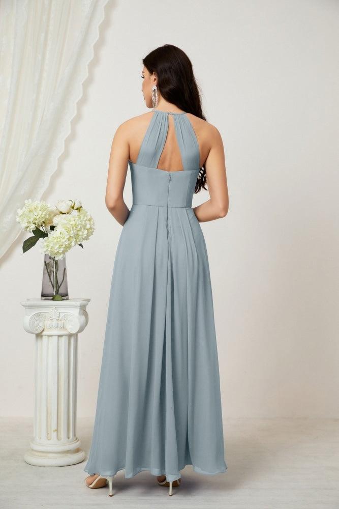 Baoleely - Vestido de dama de honor de gasa con cuello halter, largo, corte A, vestido formal de noche 2805 