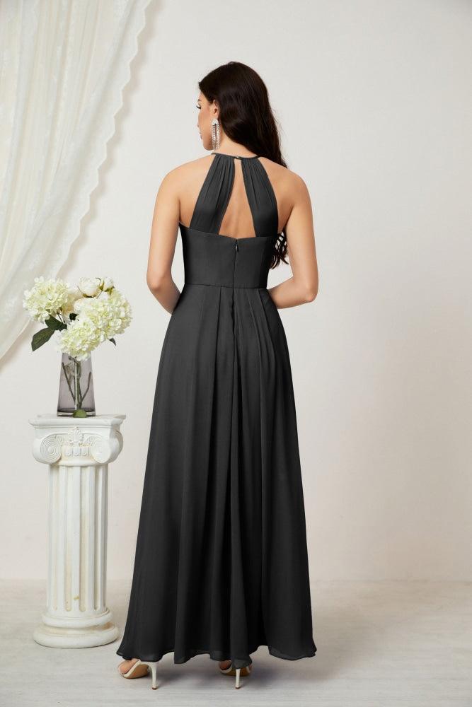 Baoleely - Vestido de dama de honor de gasa con cuello halter, largo, corte A, vestido formal de noche 2805 