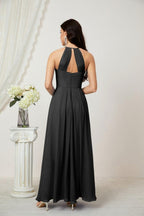 Baoleely - Vestido de dama de honor de gasa con cuello halter, largo, corte A, vestido formal de noche 2805 