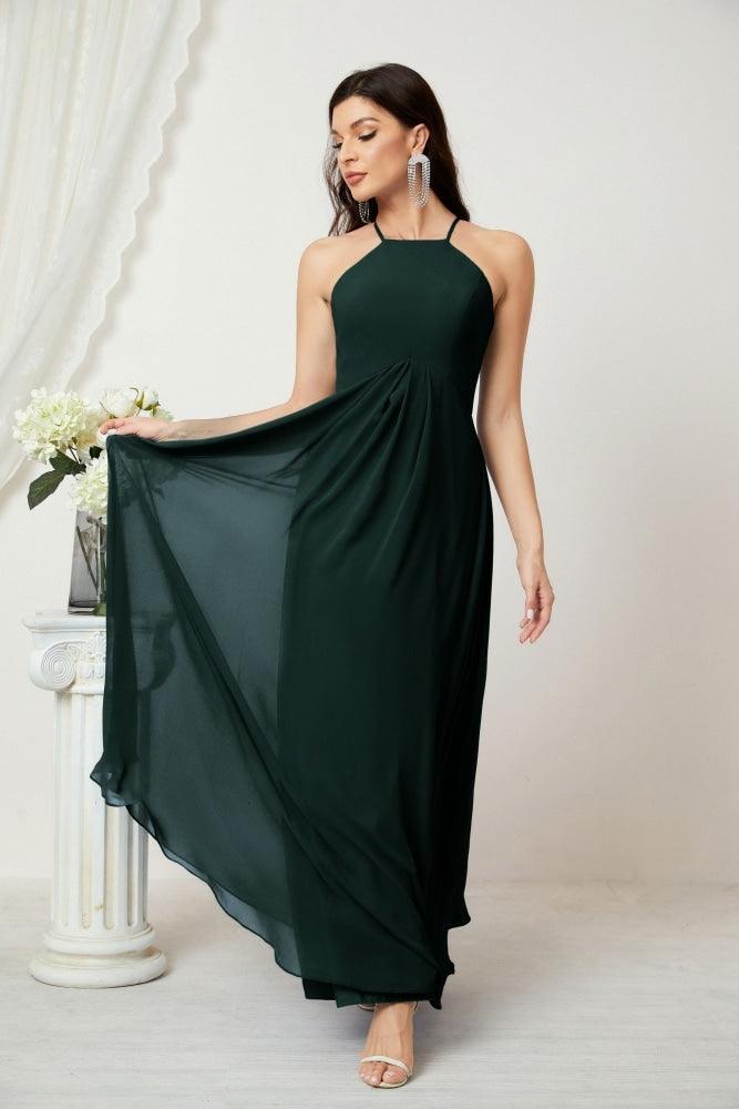 Baoleely - Vestido de dama de honor de gasa con cuello halter, largo, corte A, vestido formal de noche 2805 