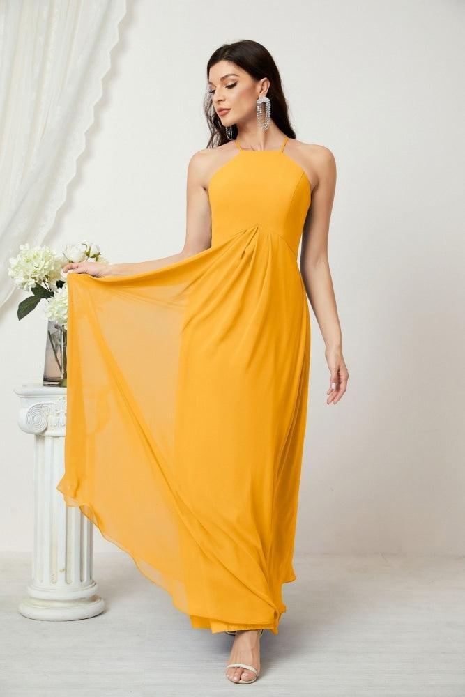 Baoleely - Vestido de dama de honor de gasa con cuello halter, largo, corte A, vestido formal de noche 2805 