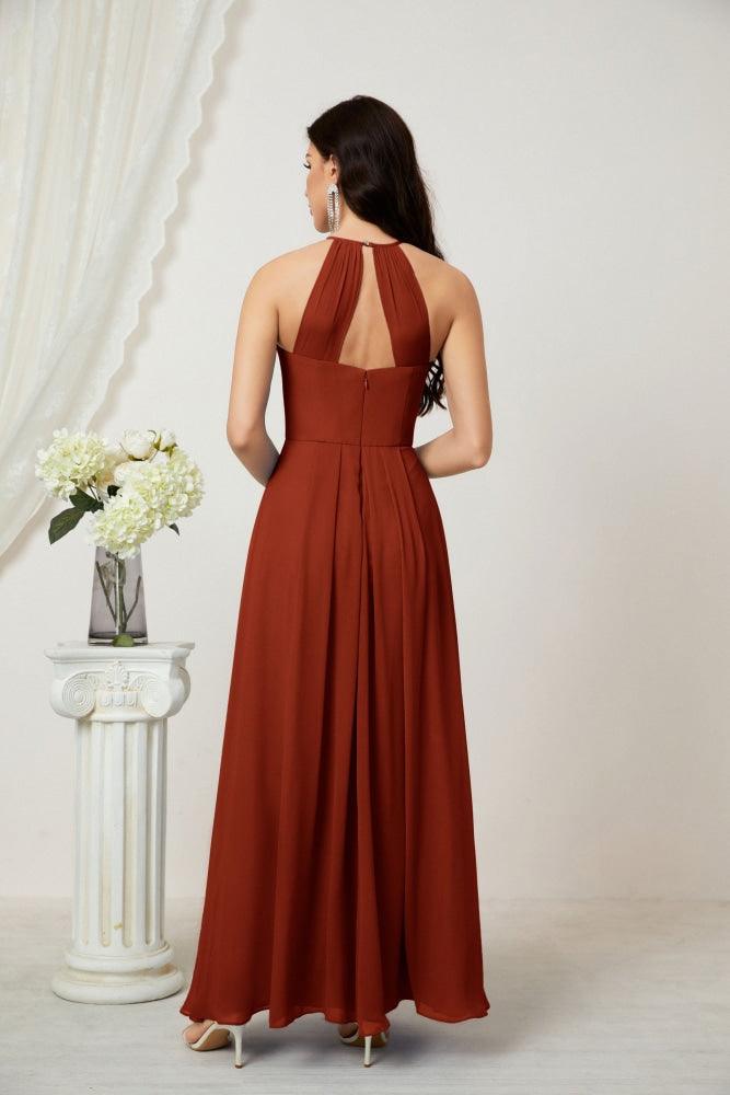 Baoleely - Vestido de dama de honor de gasa con cuello halter, largo, corte A, vestido formal de noche 2805 