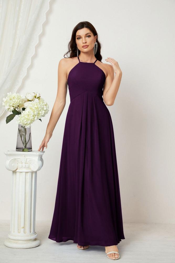 Baoleely - Vestido de dama de honor de gasa con cuello halter, largo, corte A, vestido formal de noche 2805 