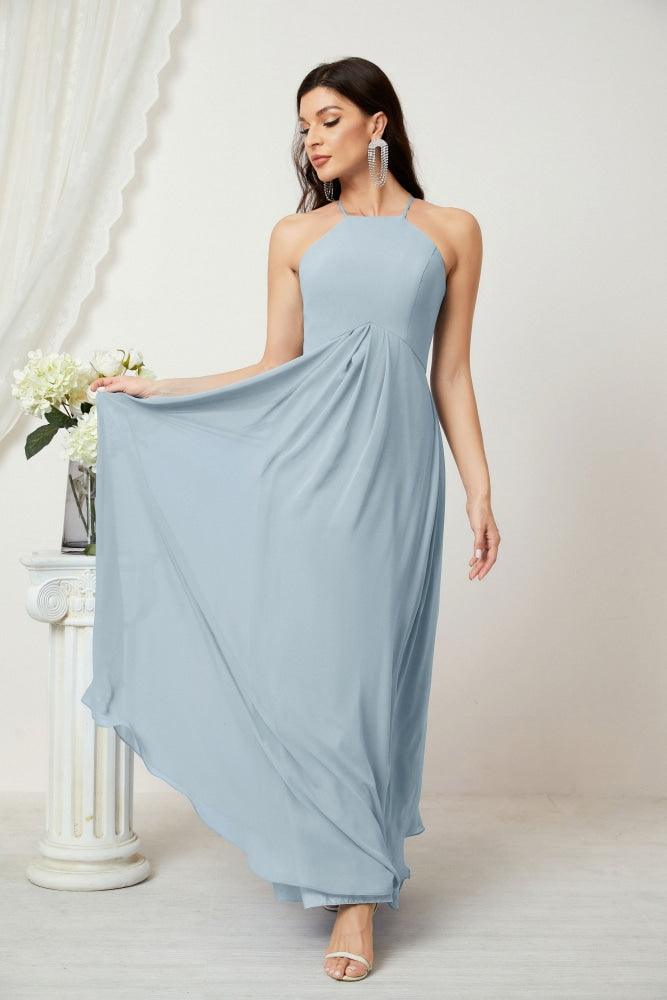 Baoleely - Vestido de dama de honor de gasa con cuello halter, largo, corte A, vestido formal de noche 2805 