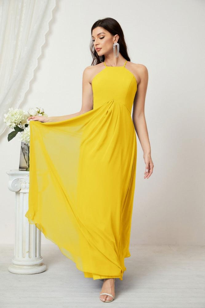 Baoleely - Vestido de dama de honor de gasa con cuello halter, largo, corte A, vestido formal de noche 2805 