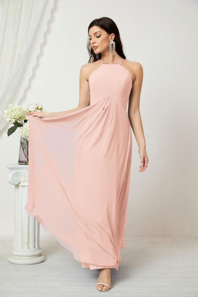 Baoleely - Vestido de dama de honor de gasa con cuello halter, largo, corte A, vestido formal de noche 2805 